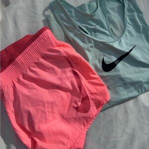 Nike Light Green Top and Bright Pink Shorts